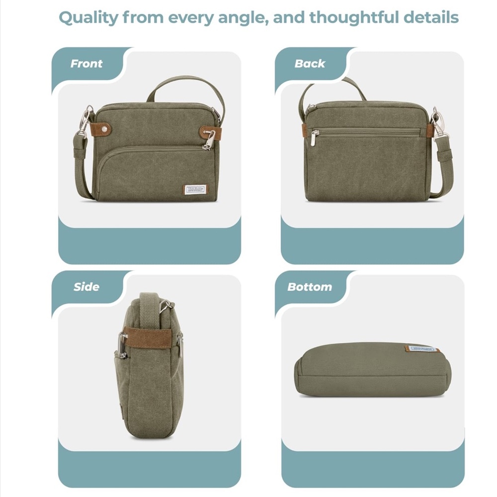 Travelon Olive Green Crossbody Bag with Brown Accents - Picture 4 of 9